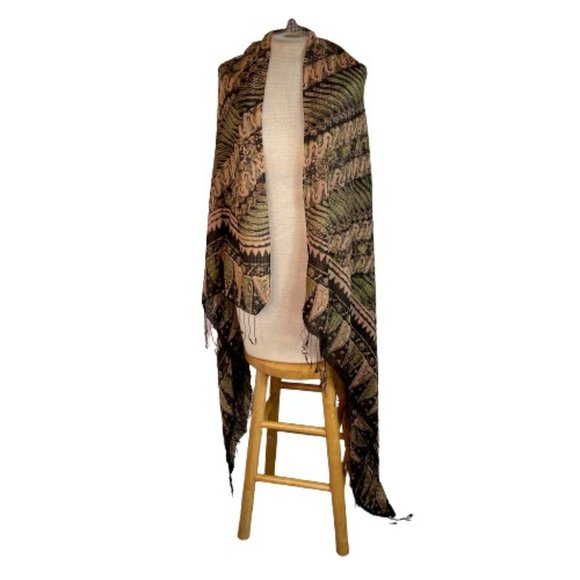 Unbranded Accessories - Boho Fringed Silky Scarf Wrap Peach Brown Green